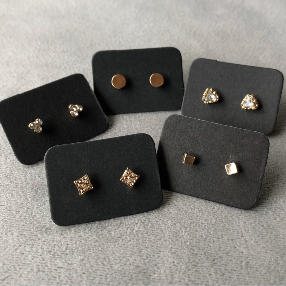 Set of 5 ~ Earrings ~ Crystal and Gold Tone Studs ~ Brand New!